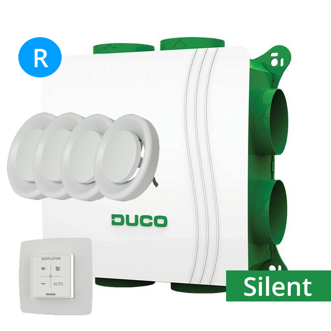 Ducobox Alles-in-een pakket Silent 400 m3/h + RF bediening + 4 ventielen - randaarde